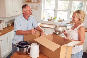 Senior couple downsizing their home and preparing a move in Zurich